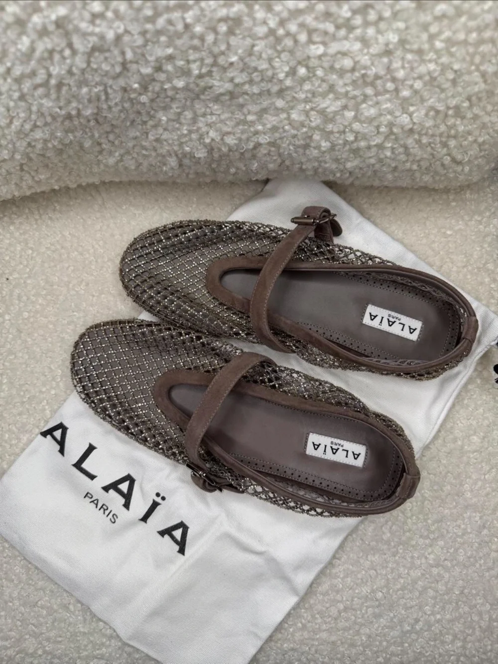 Alaïa Metallic Brown Mesh Mary Jane Flats